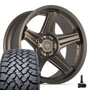 Set(4) 22x10 DF07 Satin Bronze - 6x139.7 -12ET with 285/45r22 TBB TS-37 AT Tires &amp; TPMS