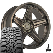 DEFIANT DF07 22x10 6x139.7 Satin Bronze Wheels 33x12.50-22 TBB TS-57 RT Tires TPMS SET