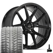 Set(4) 20x9 DF08 Gloss Black - 5x114.3 +35ET with 275/40r20 Sailun Atrezzo SVA2 Tires &amp; TPMS