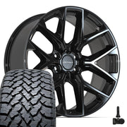 Set(4) 22x9 DF17A Gloss Black - 6x139.7 +18ET with 285/45r22 TBB TS-37 AT Tires &amp; TPMS