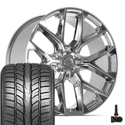 Set(4) 24x10 DF17A Chrome - 6x139.7 +18ET with 295/35r24 Sailun Atrezzo SVR LX+ Tires &amp; TPMS