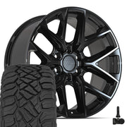 Set(4) 20x9 DF17B Gloss Black - 6x139.7 +18ET with 275/55r20 Sailun TerraMax RT Tires &amp; TPMS