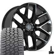 Set(4) 22x9 DF17B Gloss Black - 6x139.7 +18ET with 285/45r22 Sailun TerraMax AT2 Tires &amp; TPMS