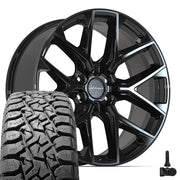 Set(4) 22x9 DF17B Gloss Black - 6x139.7 +18ET with 33x12.50r22 TBB TS-57 RT Tires &amp; TPMS