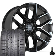 Set(4) 22x9 DF17C Gloss Black - 6x135 +18ET with 285/45r22 Goodyear Eagle Sport Tires &amp; TPMS