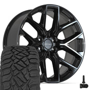 Set(4) 22x9 DF17C Gloss Black - 6x135 +18ET with 33x12.50r22 Sailun TerraMax RT Tires &amp; TPMS