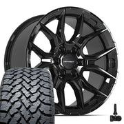 Set(4) 20x9 DF18A Gloss Black - 6x139.7 +18ET with 275/55r20 TBB TS-37 AT Tires &amp; TPMS