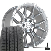 Set(4) 20x9 DF18A Gloss Silver Machined - 6x139.7 +18ET with 275/55r20 Bridgestone Dueler Alenza HL Plus Tires &amp; TPMS