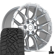 Set(4) 20x9 DF18A Gloss Silver Machined - 6x139.7 +18ET with 275/55r20 Sailun TerraMax RT Tires &amp; TPMS