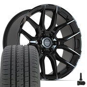 Set(4) 22x9 DF18A Gloss Black - 6x139.7 +18ET with 285/45r22 Bridgestone Dueler Alenza HL Tires &amp; TPMS