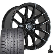 Set(4) 22x9 DF18A Gloss Black - 6x139.7 +18ET with 285/45r22 Goodyear Eagle Sport Tires &amp; TPMS