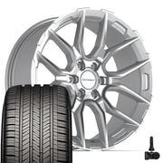 Set(4) 22x9 DF18A Gloss Silver Machined - 6x139.7 +18ET with 285/45r22 Goodyear Eagle Touring Tires &amp; TPMS