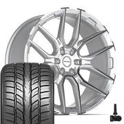Set(4) 24x10 DF18A Gloss Silver Machined - 6x139.7 +24ET with 295/35r24 Sailun Atrezzo SVR LX+ Tires &amp; TPMS