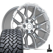 Set(4) 20x9 DF18B Gloss Silver Machined - 6x139.7 +18ET with 275/55r20 TBB TS-37 AT Tires &amp; TPMS
