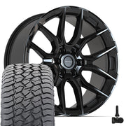 Set(4) 22x9 DF18B Gloss Black - 6x139.7 +18ET with 285/45r22 Sailun TerraMax AT2 Tires &amp; TPMS