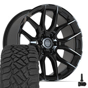 Set(4) 22x9 DF18B Gloss Black - 6x139.7 +18ET with 33x12.50r22 Sailun TerraMax RT Tires &amp; TPMS