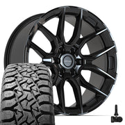Set(4) 22x9 DF18B Gloss Black - 6x139.7 +18ET with 33x12.50r22 TBB TS-57 RT Tires &amp; TPMS