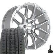 Set(4) 22x9 DF18B Gloss Silver Machined - 6x139.7 +18ET with 285/45r22 Bridgestone Dueler Alenza HL Tires &amp; TPMS
