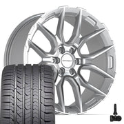 Set(4) 22x9 DF18B Gloss Silver Machined - 6x139.7 +18ET with 285/45r22 Goodyear Eagle Sport Tires &amp; TPMS