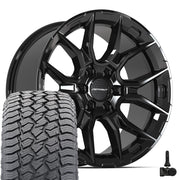 Set(4) 20x9 DF18C Gloss Black - 6x135 +18ET with 275/55r20 Sailun TerraMax AT2 Tires &amp; TPMS