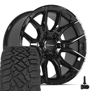Set(4) 20x9 DF18C Gloss Black - 6x135 +18ET with 275/55r20 Sailun TerraMax RT Tires &amp; TPMS