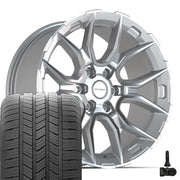 Set(4) 20x9 DF18C Gloss Silver Machined - 6x135 +18ET with 275/55r20 Goodyear Eagle LS2 Tires &amp; TPMS