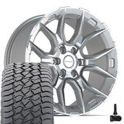 Set(4) 20x9 DF18C Gloss Silver Machined - 6x135 +18ET with 275/55r20 Sailun TerraMax AT2 Tires &amp; TPMS