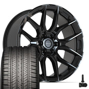 Set(4) 22x9 DF18C Gloss Black - 6x135 +18ET with 285/45r22 Goodyear Eagle Touring Tires &amp; TPMS