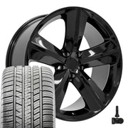 Set(4) 20x9 DG05 Gloss Black - 5x115 +20ET with 275/40r20 Sailun Atrezzo SVA2 Tires &amp; TPMS