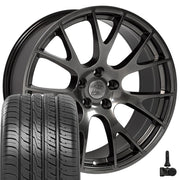 20" Replica Wheels fit Dodge Charger/Challenger - DG15 Gloss Hyper Black 20x9, Ironman Tires &amp; TPMS Set
