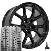 Set(4) 20x9 DG21 Gloss Black - 5x115 +18ET with 275/40r20 Sailun Atrezzo SVA2 Tires &amp; TPMS
