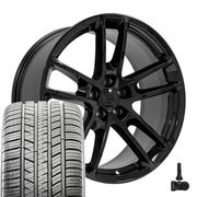 Set(4) 20x9 DG23 Gloss Black - 5x115 +18ET with 245/45r20 Sailun Atrezzo SVA2 Tires &amp; TPMS