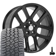 22" Replica Wheels fit Dodge Ram 1500 - DG51 Gloss Black 22x10, Sailun Tires &amp; TPMS Set