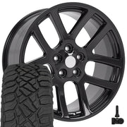 Set(4) 22x10 DG51 Gloss Black - 5x139.7 +25.4ET with 33x12.50r22 Sailun TerraMax RT Tires &amp; TPMS