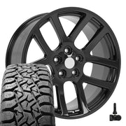 Set(4) 22x10 DG51 Gloss Black - 5x139.7 +25.4ET with 33x12.50r22 TBB TS-57 RT Tires &amp; TPMS
