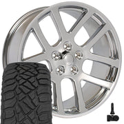 Set(4) 22x10 DG51 Chrome - 5x139.7 +25.4ET with 33x12.50r22 Sailun TerraMax RT Tires &amp; TPMS