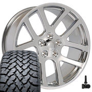Set(4) 22x10 DG51 Chrome - 5x139.7 +25.4ET with 285/45r22 TBB TS-37 AT Tires &amp; TPMS