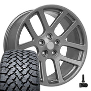 Set(4) 22x10 DG51 Gloss Gunmetal - 5x139.7 +25.4ET with 285/45r22 TBB TS-37 AT Tires &amp; TPMS