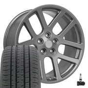 Set(4) 22x10 DG51 Gloss Gunmetal - 5x139.7 +25.4ET with 285/45r22 Bridgestone Dueler Alenza HL Tires &amp; TPMS