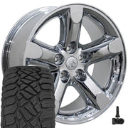 Set(4) 20x9 DG56 Chrome - 5x139.7 +19ET with 275/55r20 Sailun TerraMax RT Tires &amp; TPMS