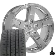 20" Replica Wheels fit Dodge Ram 1500 - DG62 Chrome 20x9, Bridgestone Tires &amp; TPMS Set