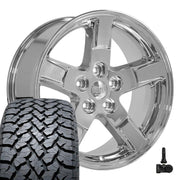 Set(4) 20x9 DG62 Chrome - 5x139.7 +19ET with 275/55r20 TBB TS-37 AT Tires &amp; TPMS