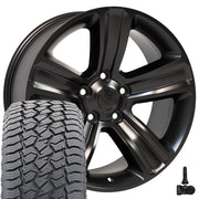 Set(4) 20x9 DG65 Satin Black - 5x139.7 +19ET with 275/55r20 Sailun TerraMax AT2 Tires &amp; TPMS