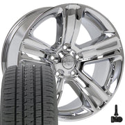 20" Replica Wheels fit Dodge Ram 1500 - DG65 Chrome 20x9, Bridgestone Tires &amp; TPMS Set