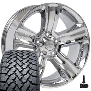 Set(4) 20x9 DG65 Chrome - 5x139.7 +19ET with 275/55r20 TBB TS-37 AT Tires &amp; TPMS