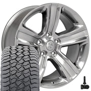 20" Replica Wheels fit Dodge Ram 1500 - DG65 Gloss Silver with Polished Face 20x9, Sailun Tires &amp; TPMS Set