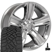 Set(4) 20x9 DG65 Gloss Silver with Polished Face - 5x139.7 +19ET with 275/55r20 Sailun TerraMax RT Tires &amp; TPMS