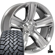 Set(4) 20x9 DG65 Gloss Silver with Polished Face - 5x139.7 +19ET with 275/55r20 TBB TS-37 AT Tires &amp; TPMS