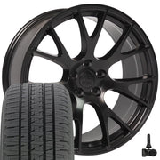22" Replica Wheels fit Dodge Ram 1500 - DG69 Satin Black 22x10, Bridgestone Tires &amp; TPMS Set