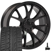 22" Replica Wheels fit Dodge Ram 1500 - DG69 Satin Black 22x10, Ironman Tires &amp; TPMS Set